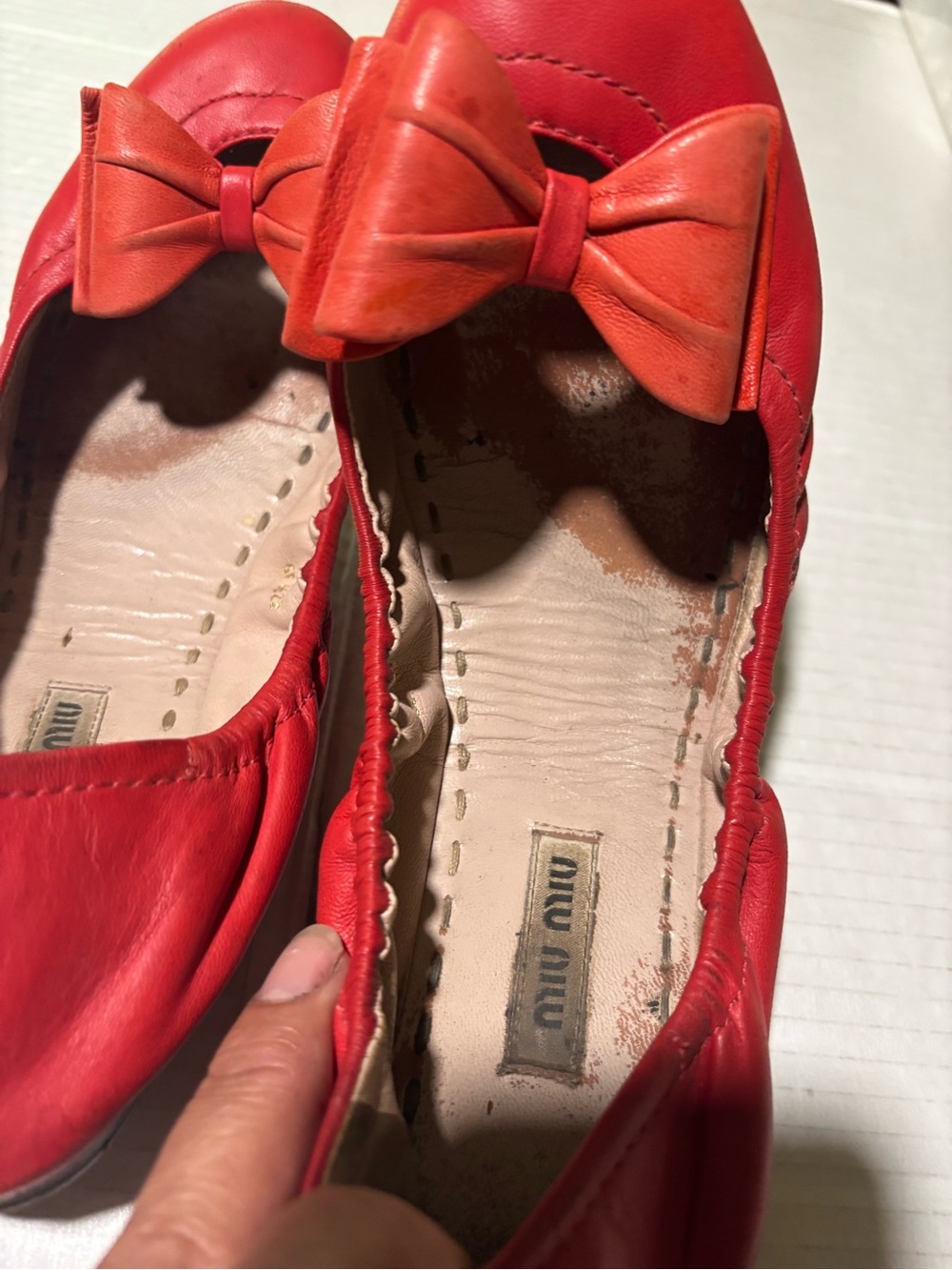 Miu Miu Coral Red Bow Leather Ballet Flat - Picture 9 of 16